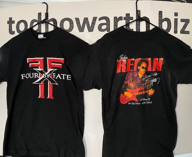 John Regan memorial prints available on the backs of existing LARGE FOUR BY FATE Tee-Shirts